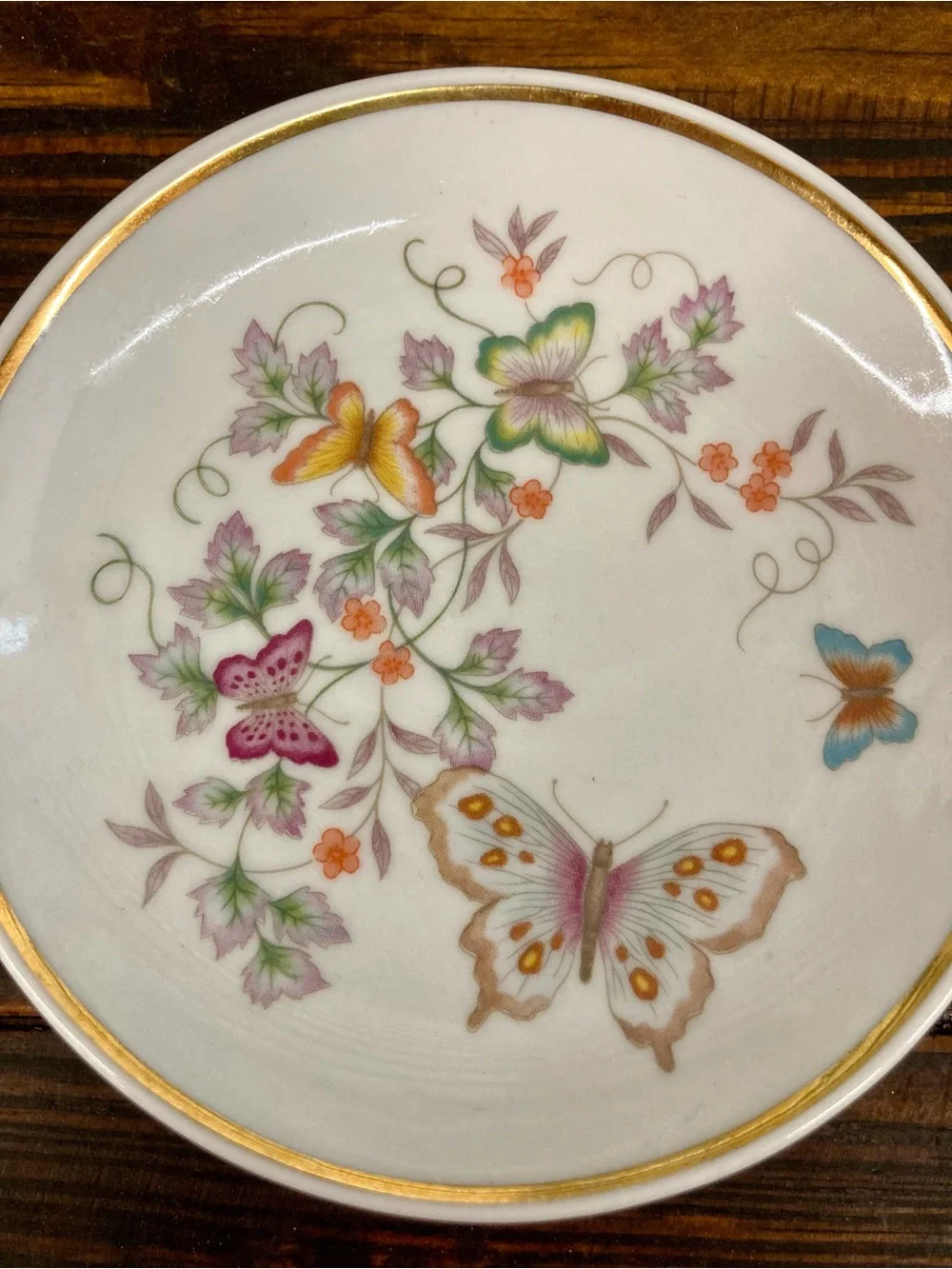 2 Vintage Avon Porcelain Mini Plates 22k Gold Trim 1979 Floral Butterflies 4.25" - Picture 8 of 13
